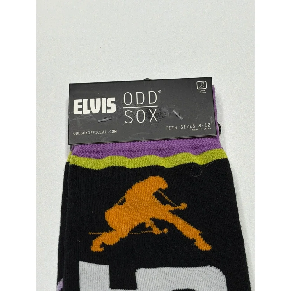 ODD SOX Elvis Presley Graphic Crew Socks Fits Mens 8-12 Womens 9-13 Black Purple